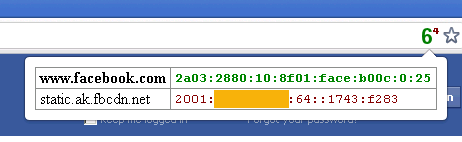 Facebook over IPv6, as seen by IPvFoo